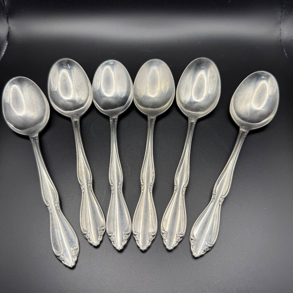 Set Of 6 Oneida Stainless Steel Berkeley Pattern Tablespoons  Floral Design